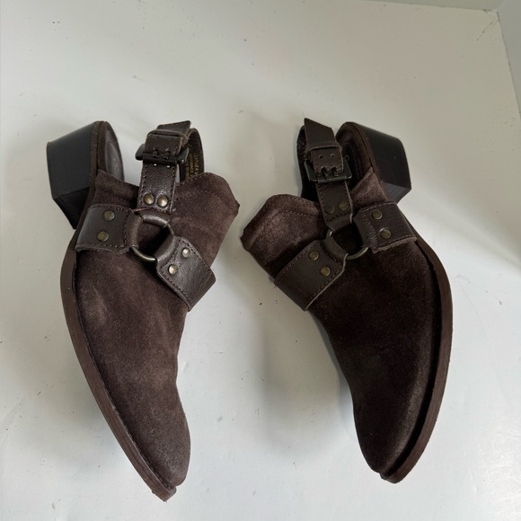 Splendid Brown Suede Leather Sling Back Buckle Heels Harness Shoes Size 11 - Picture 1 of 15